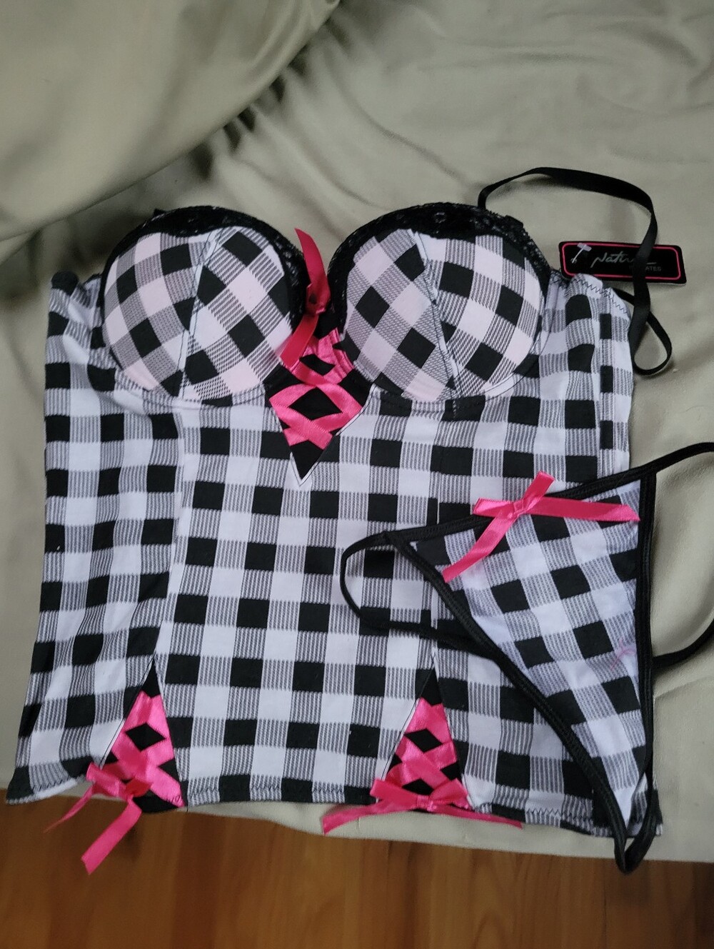 Deadstock (NWT) Native Black & White Gingham Bustier & Matching Thong